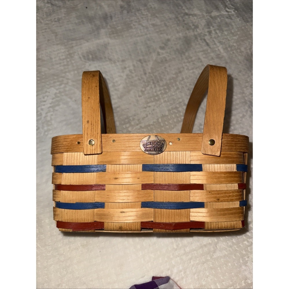 Peterboro Sweatbrier  Basket with Red & blue Weave With Handles